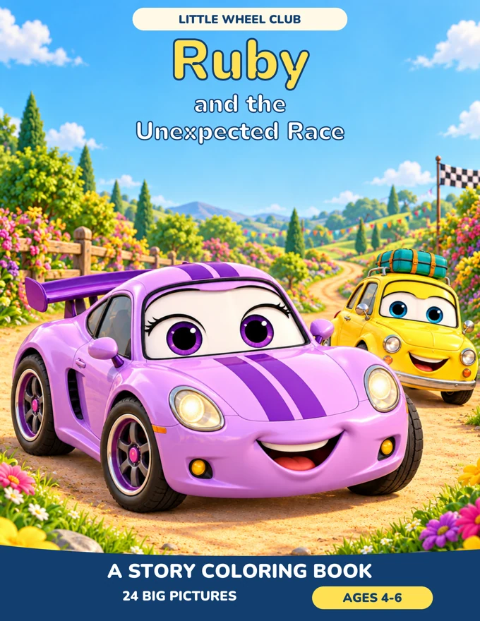 Front cover of Ruby and the Unexpected Race, featuring Ruby and a friend in a colorful garden adventure.