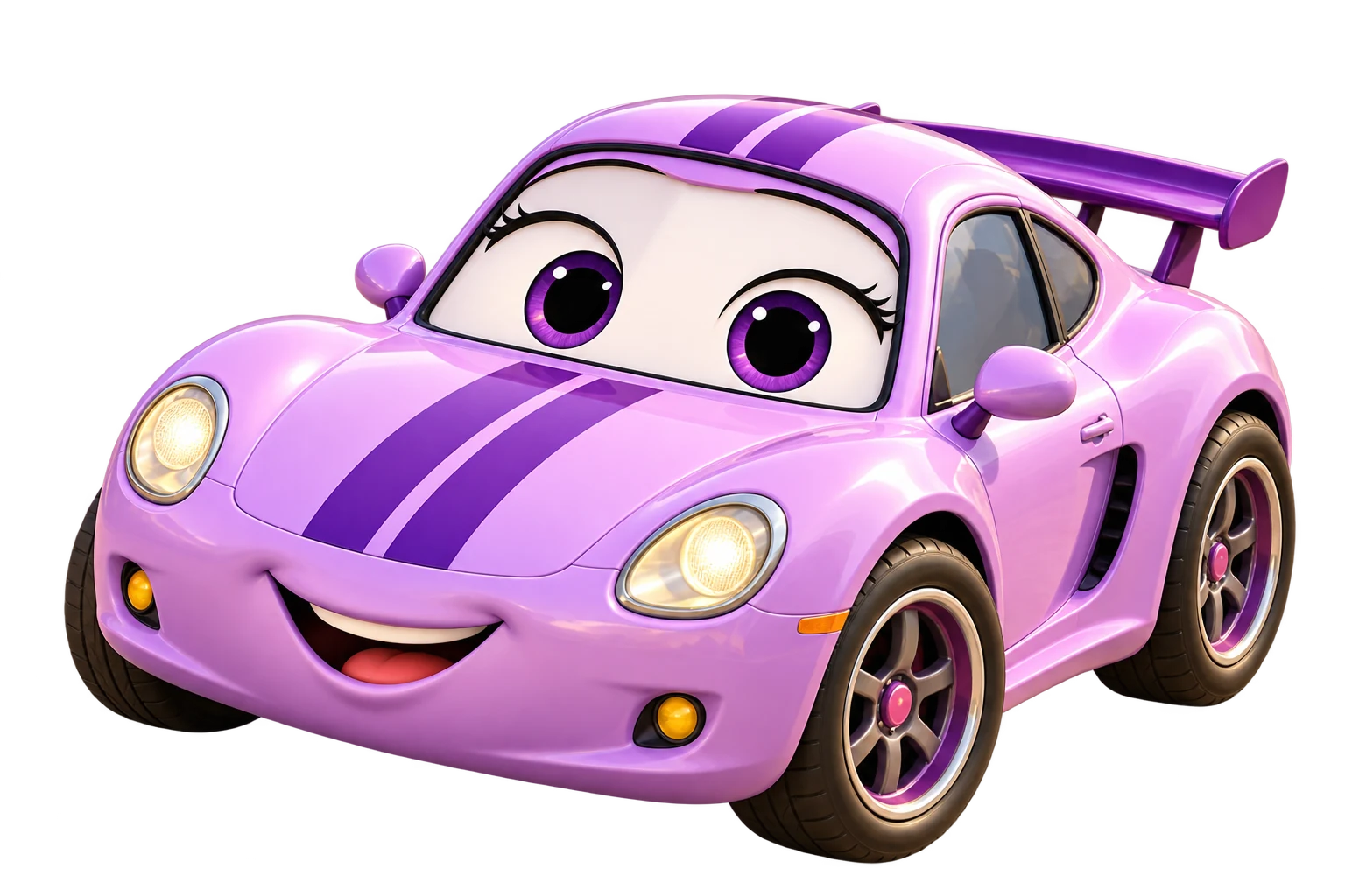 Ruby, a lavender racer with purple stripes and a rear spoiler